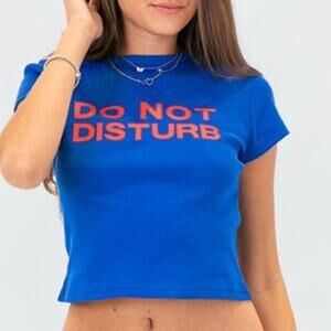 Edikted Royal Blue "Do Not Disturb" Graphic Baby Tee sz M Streetwear Y2k Bratz